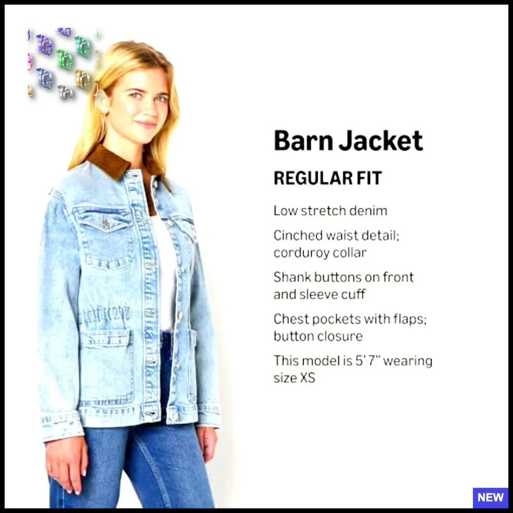 Regular-Fit Denim Barn Jacket Cinched Waist Vintage Workwear Chic - Picture 2 of 7